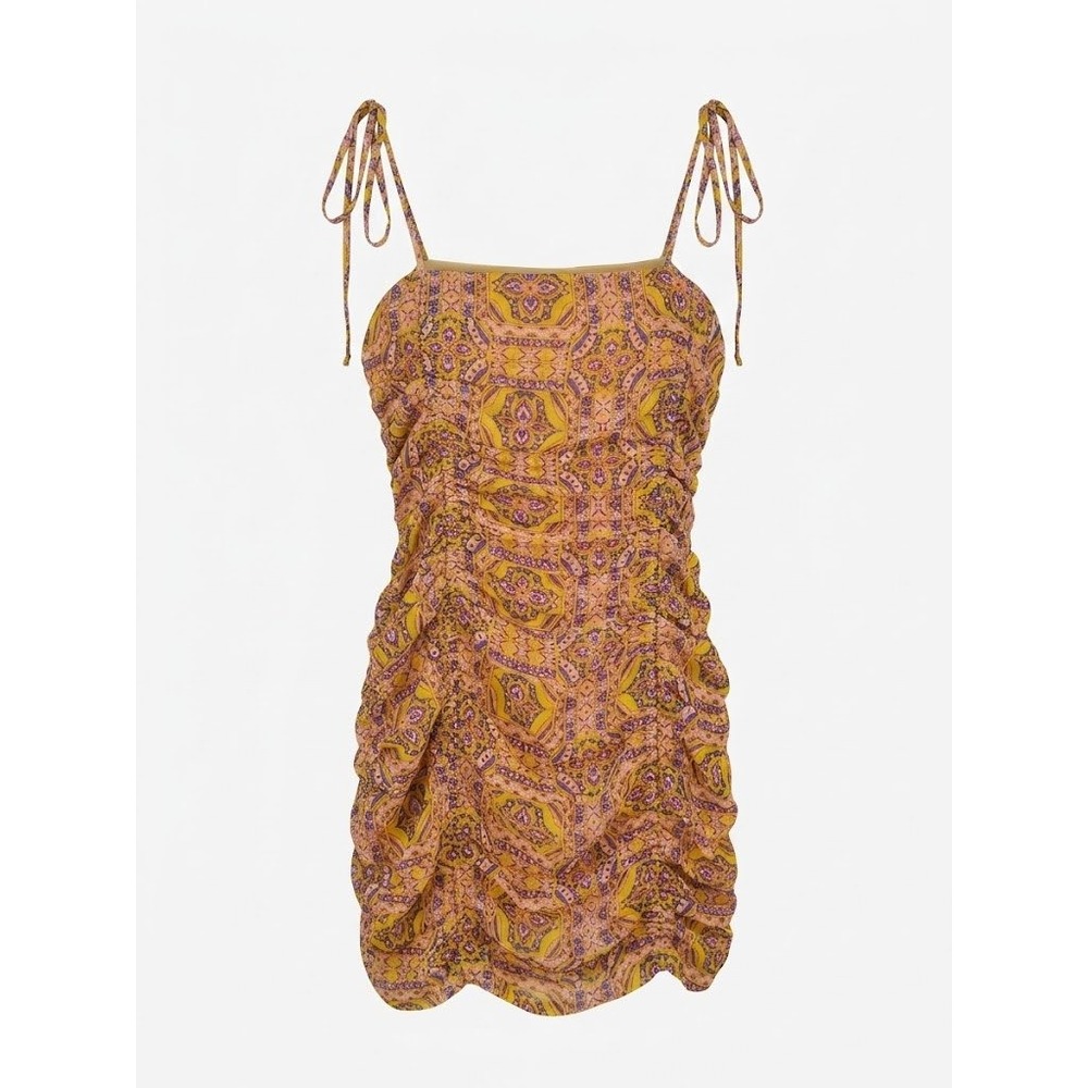 NWT Moon River Dress Womens Small Orange Print Ruched Cami Mini Boho Festival